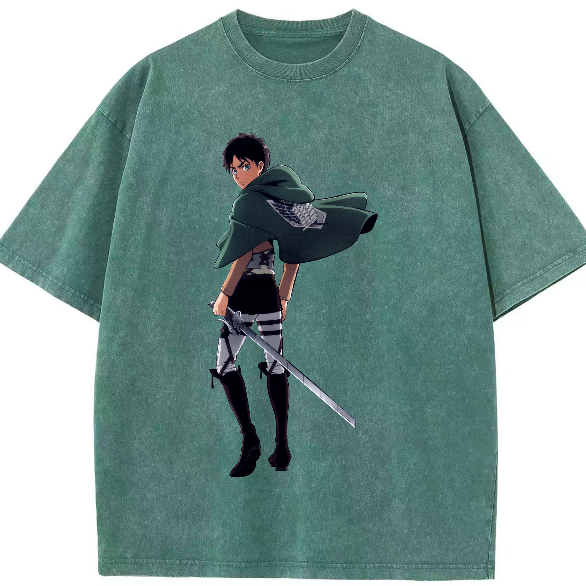 （画像用） 進撃の巨人 エレン･イェーガー Attack on Titan Eren Jäger 綿100% ヴィンテージ風 半袖Tシャツ（フロントプリント）